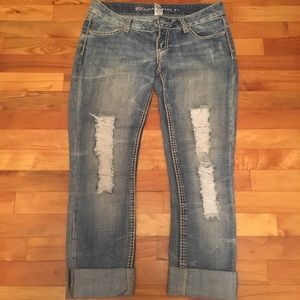 Distressed straight leg jeans